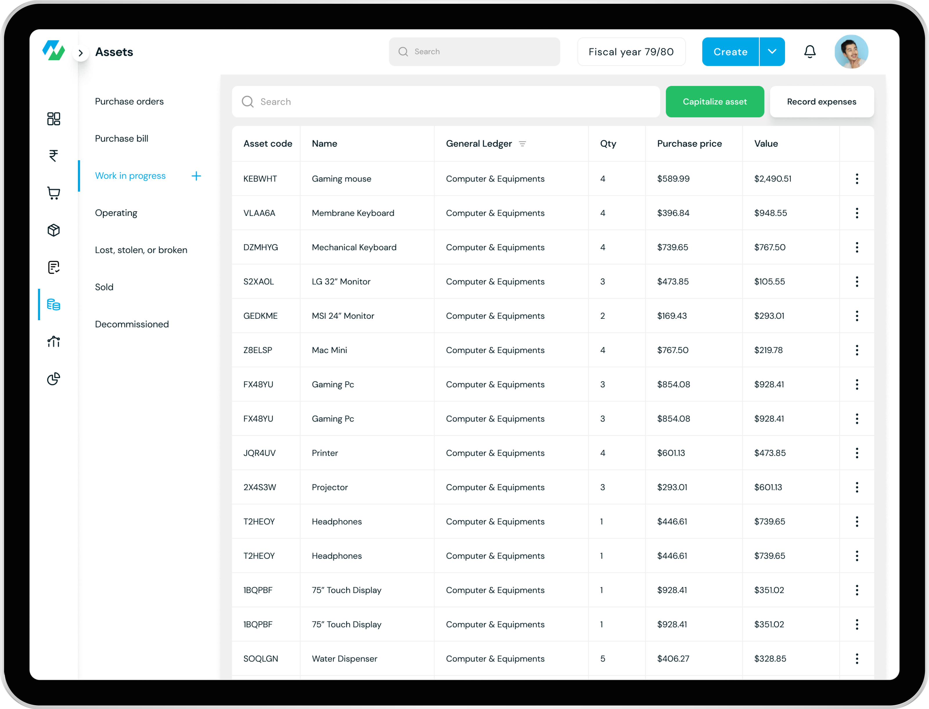 Fixed assets and inventory management